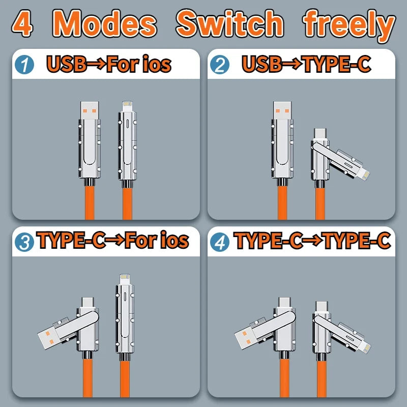 4 in 1 100W Fast Charging USB & Type C to USB C / Lighting Cable for iPhone 15 14 13  