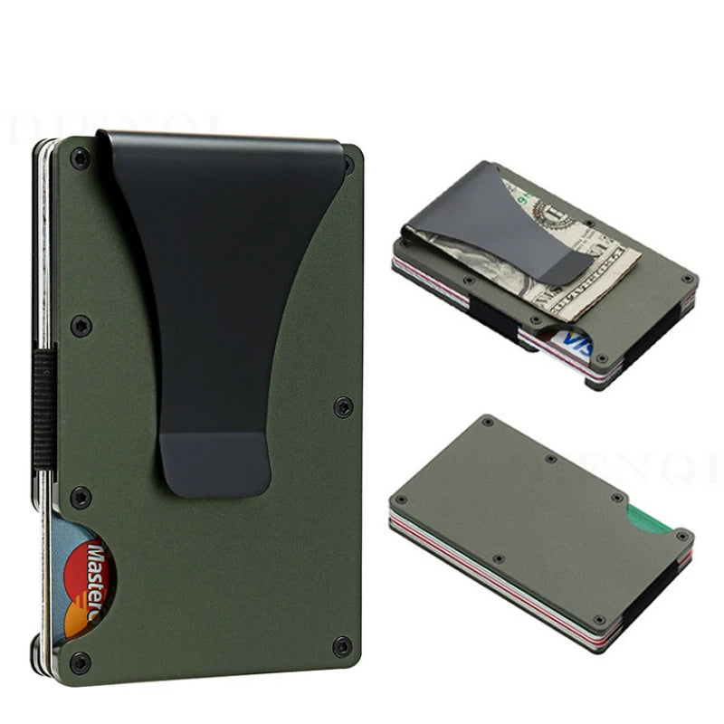 Metal Wallet with Money Clip - Slim Wallet - Front Pocket RFID Blocking Minimalist Wallet (Black, Green, and Grey)