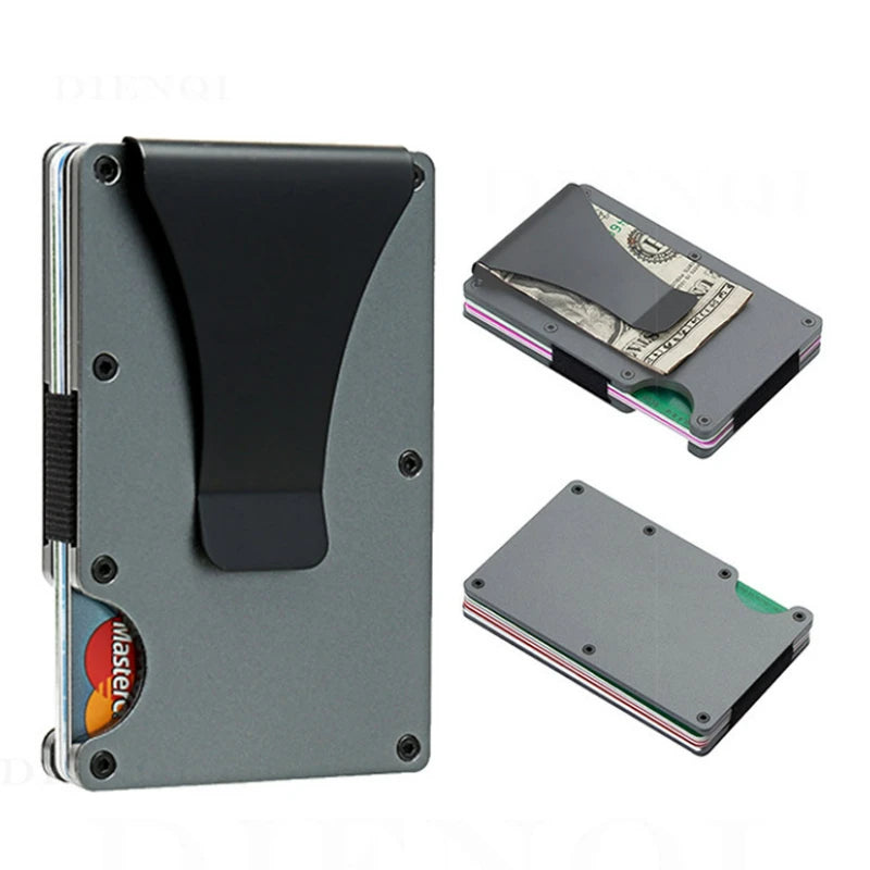 Metal Wallet with Money Clip - Slim Wallet - Front Pocket RFID Blocking Minimalist Wallet (Black, Green, and Grey)